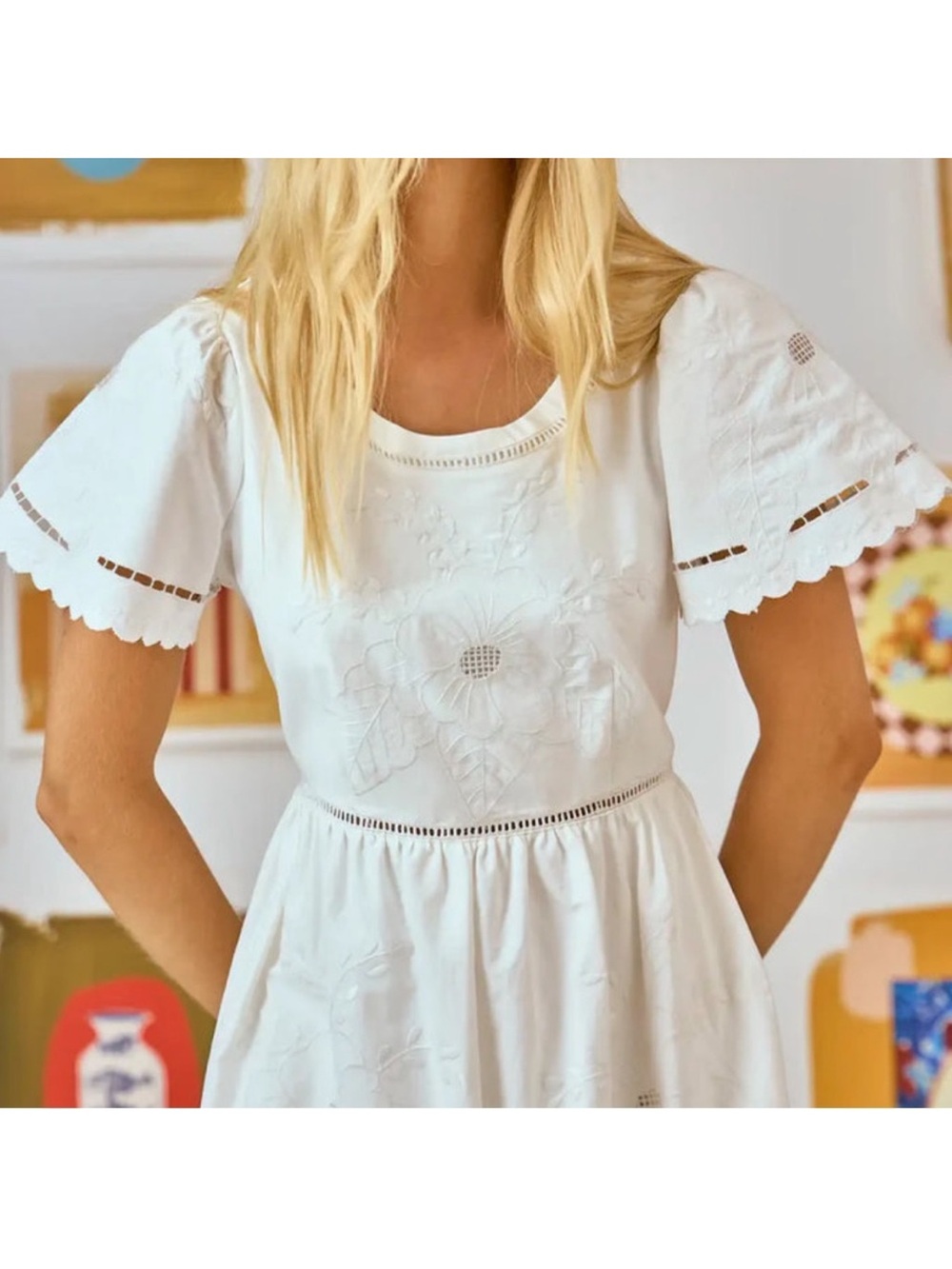 Hunter Bell Marley Flutter-Sleeve Embroidered Eyelet Midi Dress - Picture 3 of 13